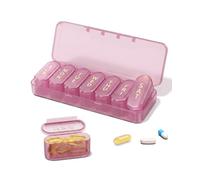 Daviky Weekly Pill Organizer with Effortless Opening Design, Arthritis Friendly Pill Case, Pill Box 7 Day with Large Capacity, Portable Pill Case for Vitamins, Supplements and Medications, Pink Purple