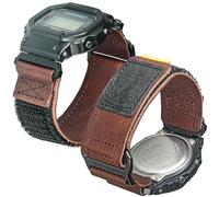 DAVILANE Quick Release 16mm Wide Leather Military Watch Band for CASIO GD/DW/GW/GA Series (GD-350, DW-5600, GW-6900, GA-100/200/2100), Hook and Loop Strap