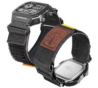 DAVILANE Quick Release 18mm Military Wide Military Leather Watch Band for Casio G-Shock AE/F/W Series (AE-1200, F-91W, W-735H, DW-H5600), Hook and Loop Strap