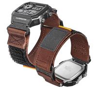 DAVILANE Quick Release 18mm Military Wide Military Leather Watch Band for Casio G-Shock AE/F/W Series (AE-1200, F-91W, W-735H, DW-H5600), Hook and Loop Strap