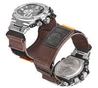 DAVILANE Wide Hook and Loop Strap Leather Military Watch Band Compatible with Casio G-STEEL Series (GST-210, GST-300, GST-400, GST-410, GST-210B, GST-S100D, GST-S210B)