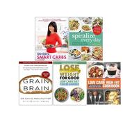 Davina's Smart Carbs, Spiralize Everyday, Grain Brain, The Low Carb High Fat Cookbook & Low Carb Diet for Beginners 5 Books Collection Set