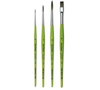 DaVinci ESPACE BEAUX ARTS Brush Set: Série 373 Round 0,4,8 & Série 374 Synthetic Hair Flat Brush, 4pcs, Matt Green Handle, Metal Ferrule