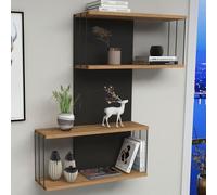Davinoir Wooden Wall Hung Shelving Unit With 3 Shelves In Anthracite Oak