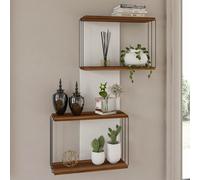davinoir wooden wall hung shelving unit with 3 shelves in pine and white
