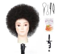 Davinona Training Head African American with 100% Human Hair Mannequin Head Cosmetology Afro Hair Manikin Head for Practice Styling Braiding with Free Clamp+Braid Sets (Natural)