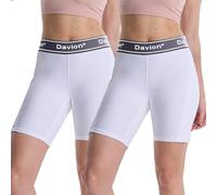 Davion Biker Shorts for Women Spandex Shorts for Yoga Baseball Football Lacrosse Hockey Running Gym (White, 2XL)