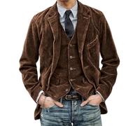 Daviro Vintage Jacket and Vest,Men's Vintage Corduroy Jacket Casual Notched Lapel Suit Blazer Jacket,Vintage Slim Fit One Button Blazer Jackets and Vest Set (Brown,3XL)