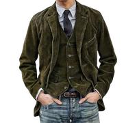 Daviro Vintage Jacket and Vest,Men's Vintage Corduroy Jacket Casual Notched Lapel Suit Blazer Jacket,Vintage Slim Fit One Button Blazer Jackets and Vest Set (Army Green,M)