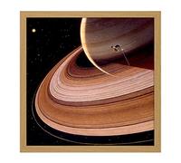 Davis Space Probe Voyager 2 Saturn Rings Illustration Square Wooden Framed Wall Art Print Picture 16X16 Inch