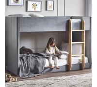 davis velvet children bunk bed with small ladder in grey