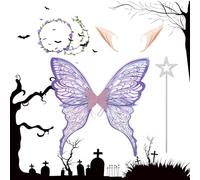 Davivian Fairy Wings Costume Set - Women Costume Halloween Butterfly Fairy Wings,Skin-Friendly Holiday Immersive Accessories for Adults Girls Wife Girlfriend Sisters Mother