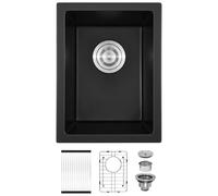 Davivy 12 x 16 Inch Black Granite Bar Sink, Small Granite Composite Kitchen Sink, Undermount Bar Prep Sink, 10 Inch Deep Single Bowl Wet Bar Sink with Accessories for RV and Prep Use