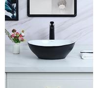 Davivy 15.7'' X 13.4'' Matte Black Oval Vessel Sink with Pop Up Drain,Bathroom Vessel Sinks,Ceramic Vessel Sink,Bathroom Sinks Above Counter,Matte Black Vessel Sinks for Bathrooms