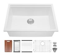 Davivy 27 Inch White Granite Sink Workstation, 27 X 19 Granite Composite Kitchen Sink Undermount & Drop in, Deep Single Bowl with Accessories