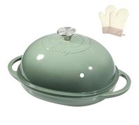 Davivy 5.5L Oval Enamelled Cast Iron Dutch Oven for Sourdough Bread, 6QT Dutch Oven Pot with Domed Lid, Cast Iron Bread Pot (Sea Salt Green, with Oven Mitts)