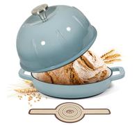 Davivy 5.5QT/25cm Enamelled Cast Iron Dutch Oven for Sourdough Bread, Dutch Oven Pot with Domed Lid, Cast Iron Bread Pot - with Bread Sling, Sea Salt Blue