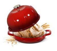 Davivy 5.5QT/25cm Enamelled Cast Iron Dutch Oven for Sourdough Bread, Dutch Oven Pot with Domed Lid, Cast Iron Bread Pot - Standard, Cherry Red