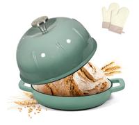 Davivy 5.5QT/25cm Enamelled Cast Iron Dutch Oven for Sourdough Bread, Dutch Oven Pot with Domed Lid - with Oven Mitts, Sea Salt Green