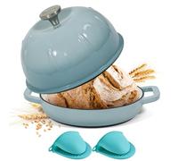 Davivy 5 QT Bread Dutch Oven Pot, Enameled Cast Iron Bread Dome, Round Dutch Oven with Silicone Mini Pot Holders - Sea Salt