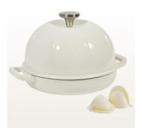Davivy 5 QT Enamel Cast Iron Bread Pot, Round Sourdough Dutch Oven, Bread Cloche with Domed Lid & Silicone Mini Pot Holders - White