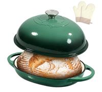 Davivy 6qt Enameled Oval Dutch Oven for Sourdough Bread Baking with Lid, Oval Cast Iron Bread Pan with Lid, Cast Iron Sourdough Baking Pan, with Silicone Oven Mitts - Forest Green