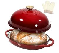 Davivy 6QT Oval Cast Iron Sourdough Dutch Oven with Silicone Oven Mitts, Bread Dutch Oven for Sourdough Bread Baking 6QT, Cast Iron Bread Cloche Loaf Pan with Domed Lid - Ruby Red