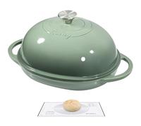 Davivy 6QT Oval Enamelled Cast Iron Dutch Oven for Sourdough Bread, 5.5L Dutch Oven Pot with Domed Lid, Cast Iron Bread Pot (Sea Salt Green, with Silicone Liner)