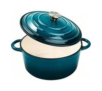 Davnjcka Enameled Cast Iron Dutch Oven Pot with Lid, Heavy Duty Cookware for Bread Baking, Braising, Stews, Roasting (Peacock Blue, 4.5 Quarts)
