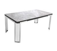 davos grey sintered stone dining table with silver frame