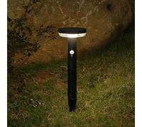 DAWALIGHT Garden Post Lights Solar Powered Waterproof IP44 Waterproof 3 Mode LED Bollard Light 3000k Round Motion Sensor Post Light with Stake for Pathway Driveway Porch Lawn, Stainless Steel, Black