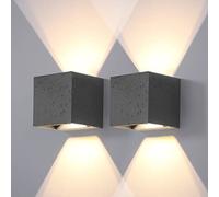 DAWALIGHT LED Wall Light Outdoor 2 Pcs, 12W 925LM 3000K Up and Down Modern Wall Lights IP65 Waterproof Square Wall Lamp for Outdoor Garden Balcony, Beam Angle Adjustable Wall Wash Lighting, Dark Grey