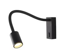DAWALLIGHT Bedside Wall Lamp with Switch, 5W LED Gooseneck Reading Light Black Wall Mounted Reading Light for Bedroom Bed Hallway Corridor Office