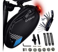DAWAY Bike Repair Kit with Taillight A36 Waterproof Bicycle Saddle Bag, 16 in 1 Multi Tool, Glueless Tyre Tube Patches, Tire Levers Included, Practical Cycling Under Seat Pack Set