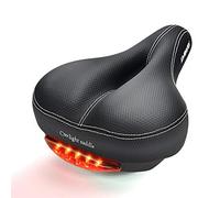 DAWAY Comfortable Men Women Bike Seat - Soft Memory Foam Padded Bicycle Seat with Taillight, Wide Bike Saddle Cushion Replacement for Peloton, MTB & Road Bikes, Shock Absorbing, Waterproof, Universal