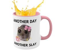 DAWCBVJQ 330ML Sad Hamster Cup, Sad Hamster Bowtie Ceramic Cup, Hamster Coffee Mug, Im Just A Girl Hamster Mug, Another Day Another Slay Mug Hamster, Sad Hamster Design Unique Funny Mug - D