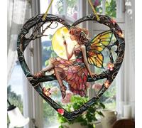 DAWCBVJQ Fairy Sun Catcher, Fairy Heart Shaped Fairy, Heart-Shaped Fairy Su-ncatcher, 2D Acrylic, Double-Sided Image, With Hanging String, Hanging Window Decor Pendant - Stained Acrylic Window Decor