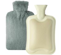 Dawdix 2L Natural Rubber Hot Water Bottle with Cover, Leakproof Design for Hot & Cold Compress, Ideal for Menstrual Cramps/Hand & Feet Warmer/Neck & Shoulder Pain Relief, Ultra-Soft Touch, Gray