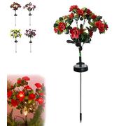 Dawhare Memorial Garden Bloom Lights - Featuring Ultra-Realistic Artificial Petals, Solar Azalea Flowers Light, Outdoor for Yard Patio Pathway Lawn Fence Cemetery (Red, Warm Light)