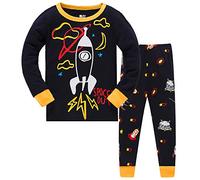 DAWILS Boys Pyjamas Sets Toddler Boys Space Rocket Print Pjs Kids Sleepwear Boys Long Sleeve Nightwear Children Clothes 2 Piece Outfit 7-8 Years Black