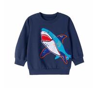 DAWILS Boy's Sweatshirt Christmas Kids Cotton Jumper Halloween Toddler Pullover Casual Spring Fall Winter Long Sleeve Sport Shark Navy Blue Shirts Zipper Outfit Tops 3 Years