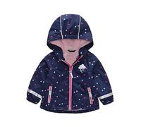 DAWILS Girls Softshell Jacket Boys Waterproof Jacket Kids Star Windbreaker Raincoat Children Windproof Outdoor Coat with Fleece Lined and Hood for Hiking, Wet Weather, School, 7 Years, Navy Blue
