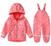 DAWILS Kids Waterproof Jacket Trousers Boys Raincoat with Hood Girls Puddle Muddy Trousers Coat Childrens Rain Jacket and Rain Pants Baby Waterproof Suit for Outdoor Play, Clouds Red 3 Years