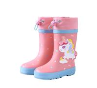 DAWILS Kids Wellies Boys Waterproof Rain Boots Girls Lightweight Grippy Sole Welly with Soft Jersey Lined Toddler Pull On Drawstring Closure Rain Shoes Children Unicorn Rubber Boot, 9 UK Child