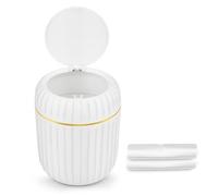 Dawitrly Desktop Bin, Small Desk Bin with Press Type Lid, Mini Plastic Trash Can for Kitchen, Bathroom, Bedroom, Office, Dressing Table, with 40 Sheets of Garbage Bags (2L-White)