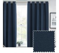 furn. Furn. Dawn Textured Blackout Eyelet Curtain Pair Midnight 117 X 137Cm, Blue