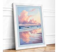 Dawn Beach Reflections Coastal Framed Wall Art Print A1 (84.1×59.4cm) White, Wall Decor for Living Room, Bedroom, Office & Home, Ready to Hang, Art Gift