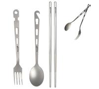Dawn Deer Titanium Fork Spoon Knife Set - Camping Tongs | Ultralight Backpacking Utensils, Travel Cutlery Set, Heat-Resistant & Rustproof, Hiking Survival Gear (Fork + Spoon + Chopsticks)