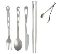 Dawn Deer Titanium Fork Spoon Knife Set - Camping Tongs | Ultralight Backpacking Utensils, Travel Cutlery Set, Heat-Resistant & Rustproof, Hiking Survival Gear (Cutlery + Chopsticks)