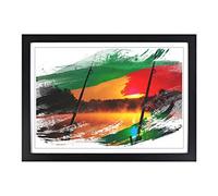 Dawn Fishing Rods Sunset and Lake (1) V2 Framed Print | A2 Black Framed Wall Art | Ready to Hang | Modern Landscape Picture | Living Room Bedroom Lounge Office